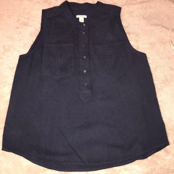 J. Crew Tops - J Crew Navy Silk Sleeveless Top Size 12